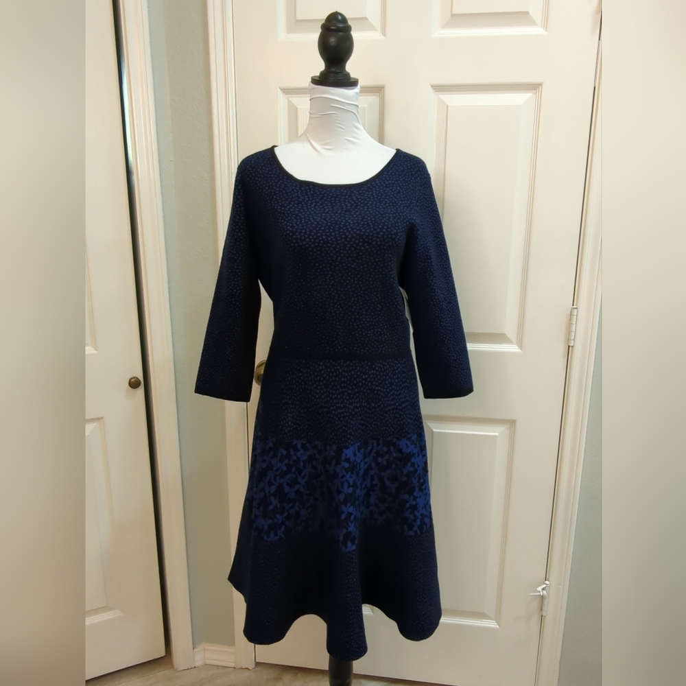 Danny & Nicole Blue & Black Floral and Polka Dot Sweater Dress Size Large NWT